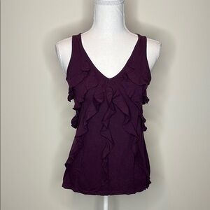 Express Dark Purple Plum Ruffle Rayon Tank Top. Small